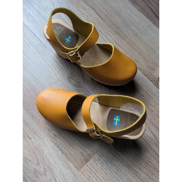 Mia Abba Platform Clog Mustard Yellow Womens 9 EU 39 Wood Heeled Mary … - Picture 8 of 16